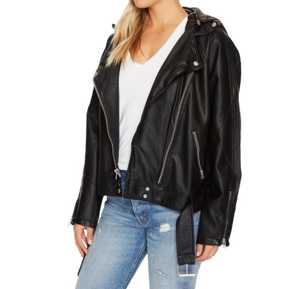 Free People Vegan Leather Oversized Moto Jacket
